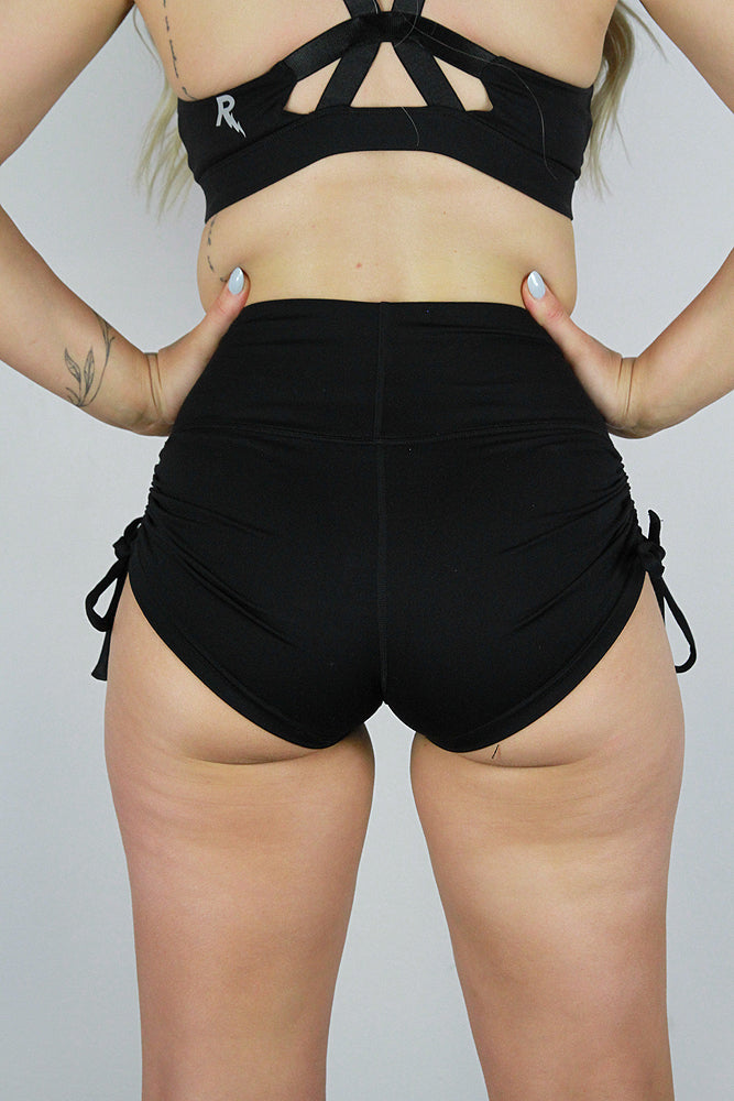 Matte Black Tie up Gym Short
