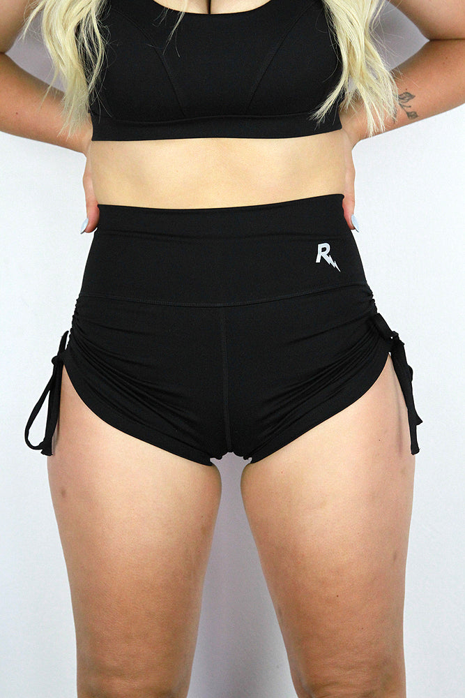 Matte Black Tie up Gym Short