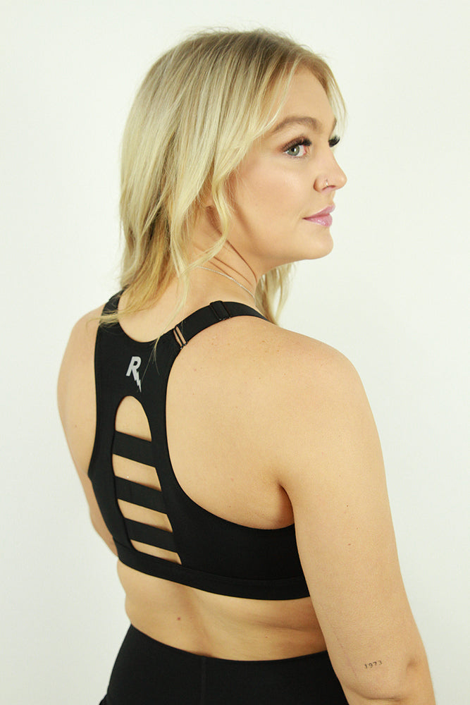 Matte Black Zip High Impact Sports Bra – Rarr Designs