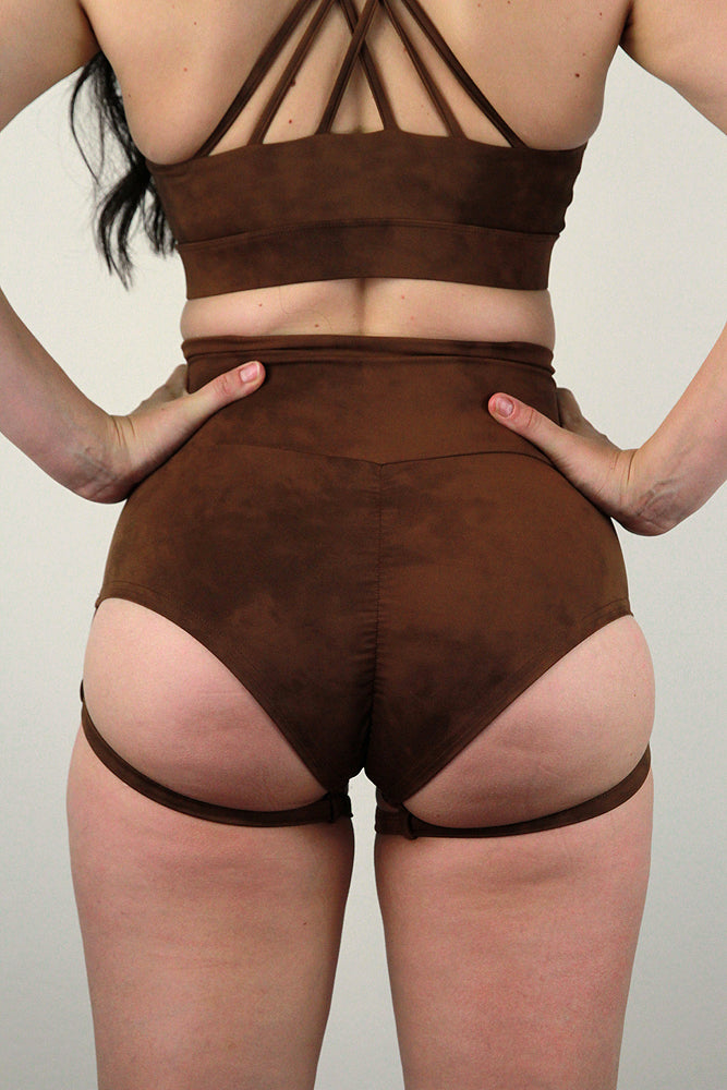 Rarr designs Brown Marble GARTER SUPER High Waist Short back