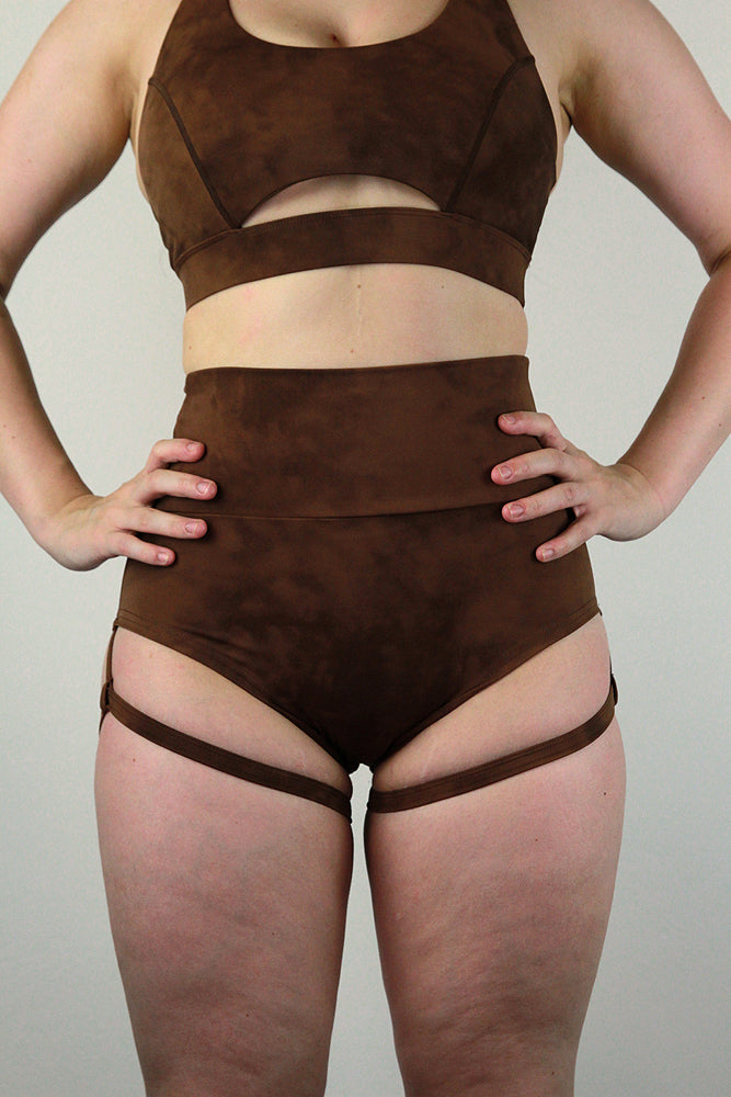 Rarr designs Brown Marble GARTER SUPER High Waist Short front