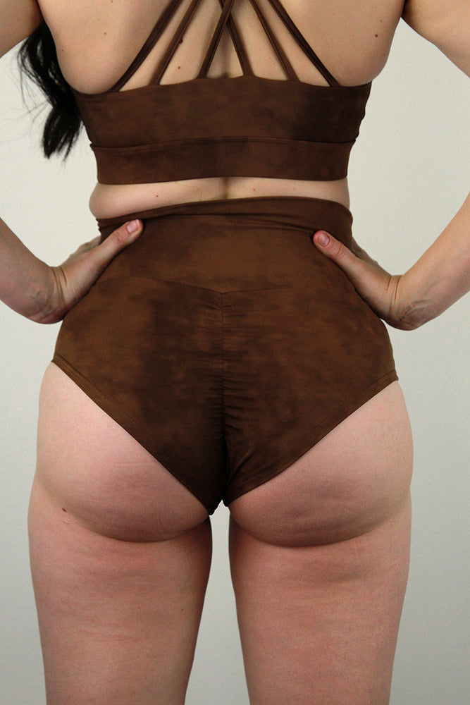 Rarr designs Brown Marble SUPER High Waist Short rarrdesigns back