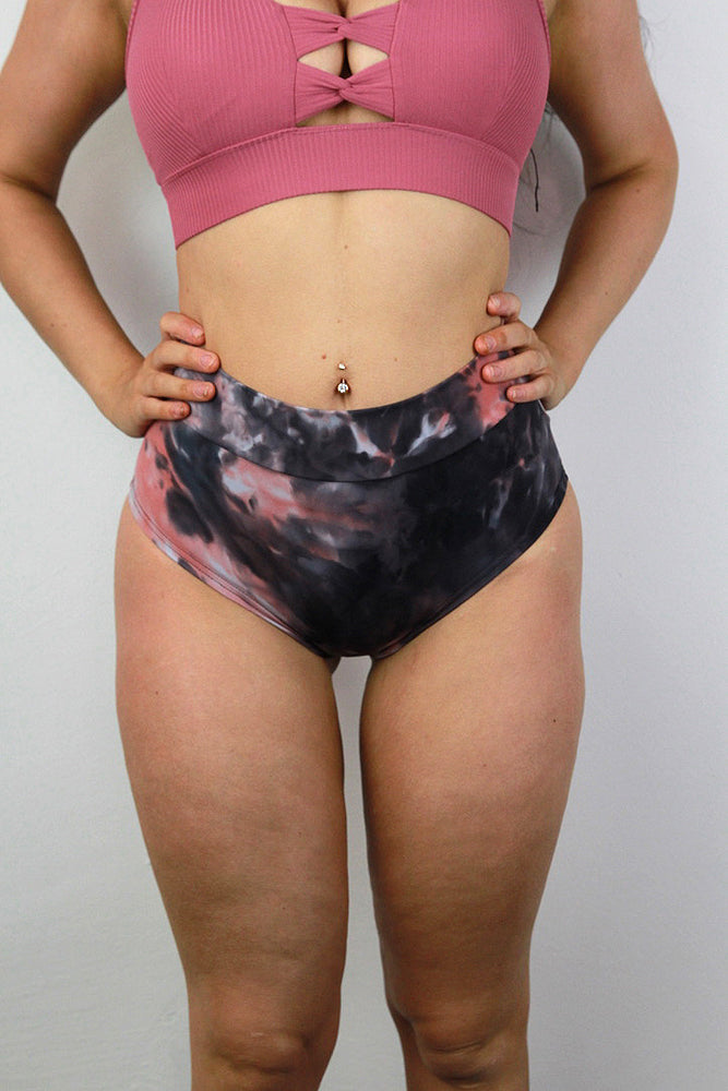 Rarr designs Pink Marble Mid Waisted BRAZIL ScrunchBum Shorts_PoleWear front