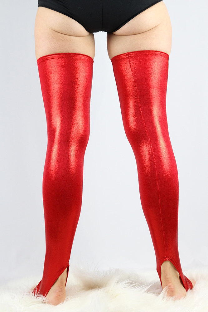 Red Sparkle Extra long Stirr-up Spandex Legwarmers / Knee High Socks – Rarr Designs