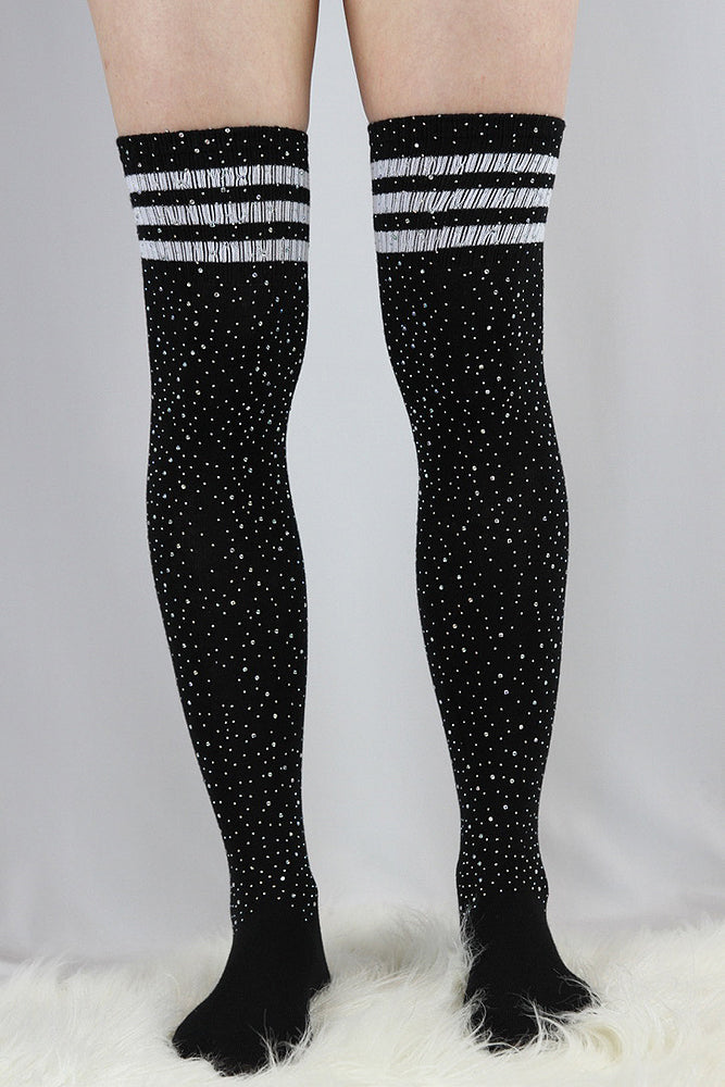 Rhinestone Football Knee High Socks Black/White – Rarr Designs