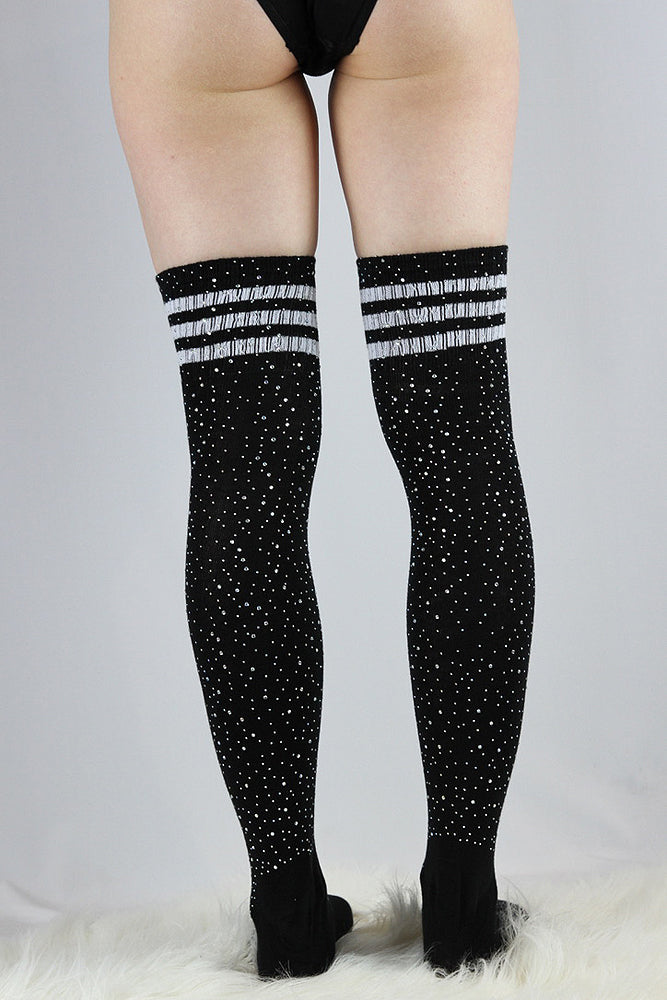 Rhinestone Football Knee High Socks Black/White – Rarr Designs
