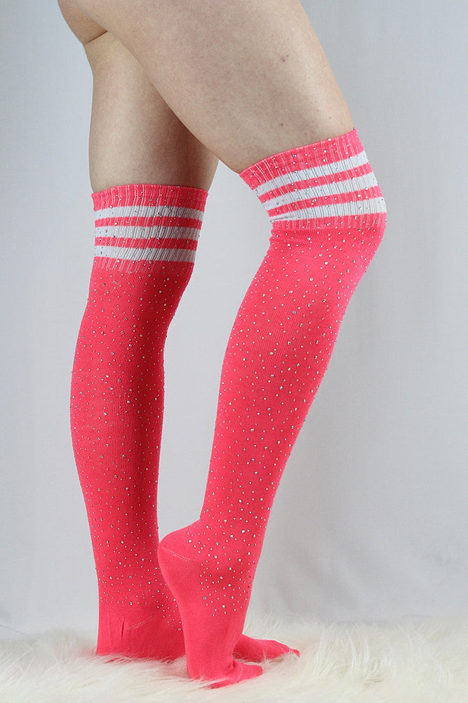 Rhinestone Football Knee High Socks Pink/White – Rarr Designs