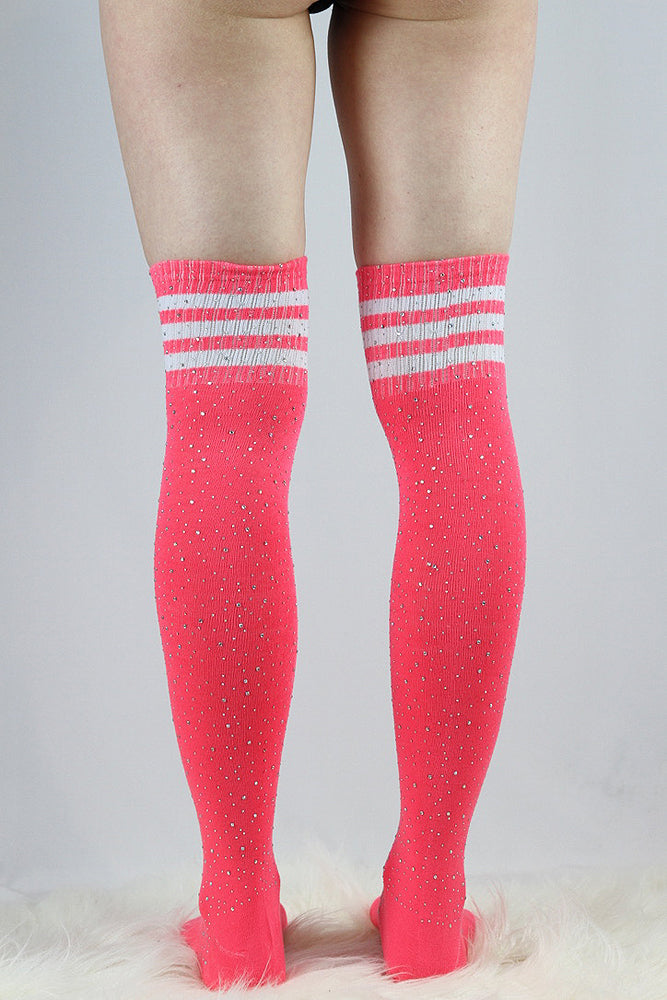 Rhinestone Football Knee High Socks Pink/White – Rarr Designs