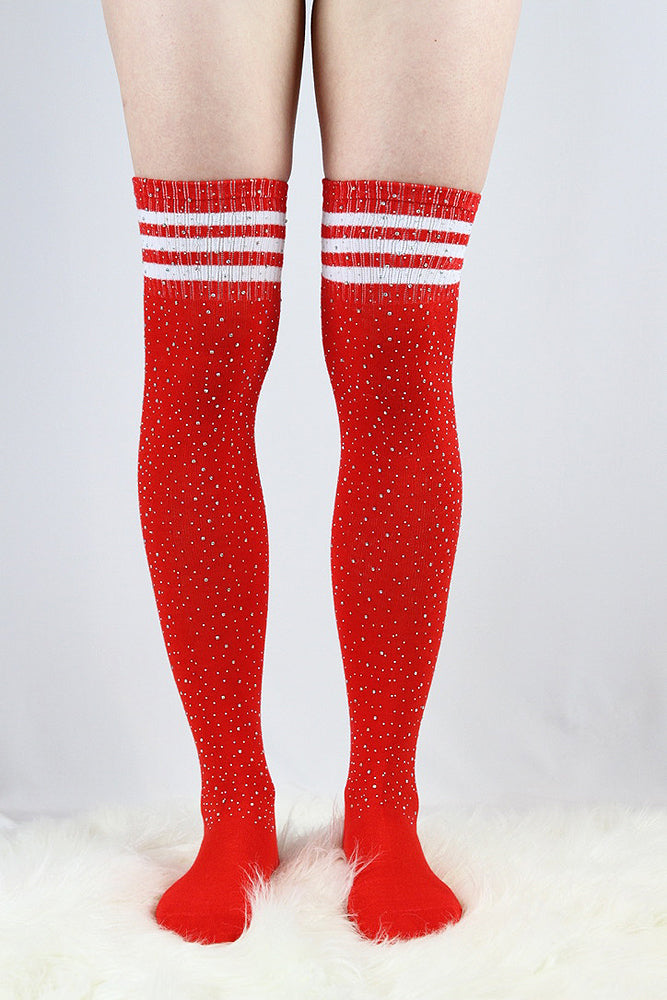 Rhinestone Football Knee High Socks Red/white – Rarr Designs