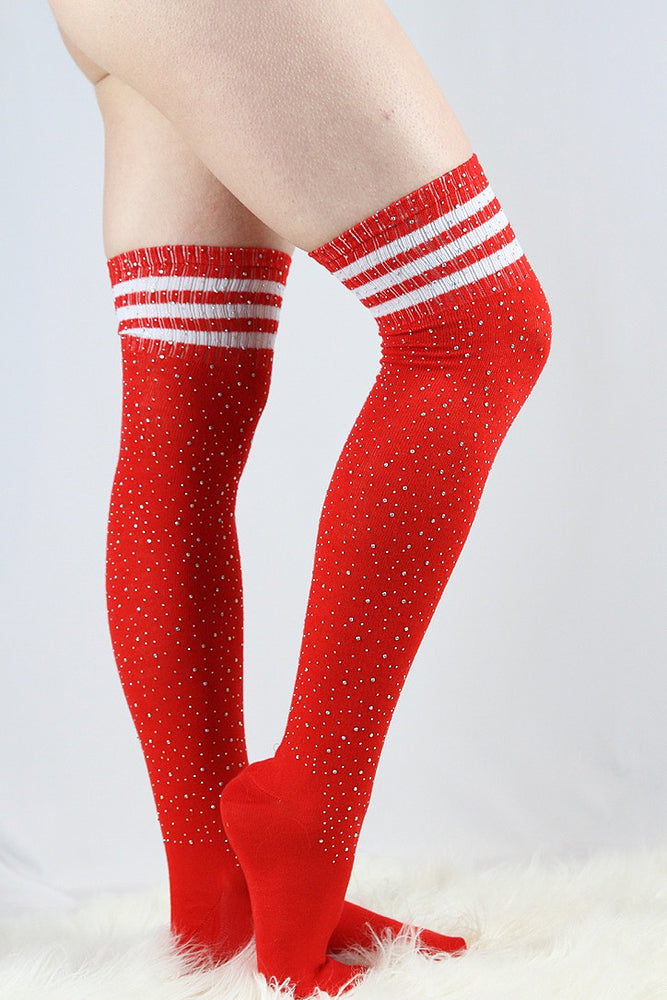 Rhinestone Football Knee High Socks Red/white – Rarr Designs