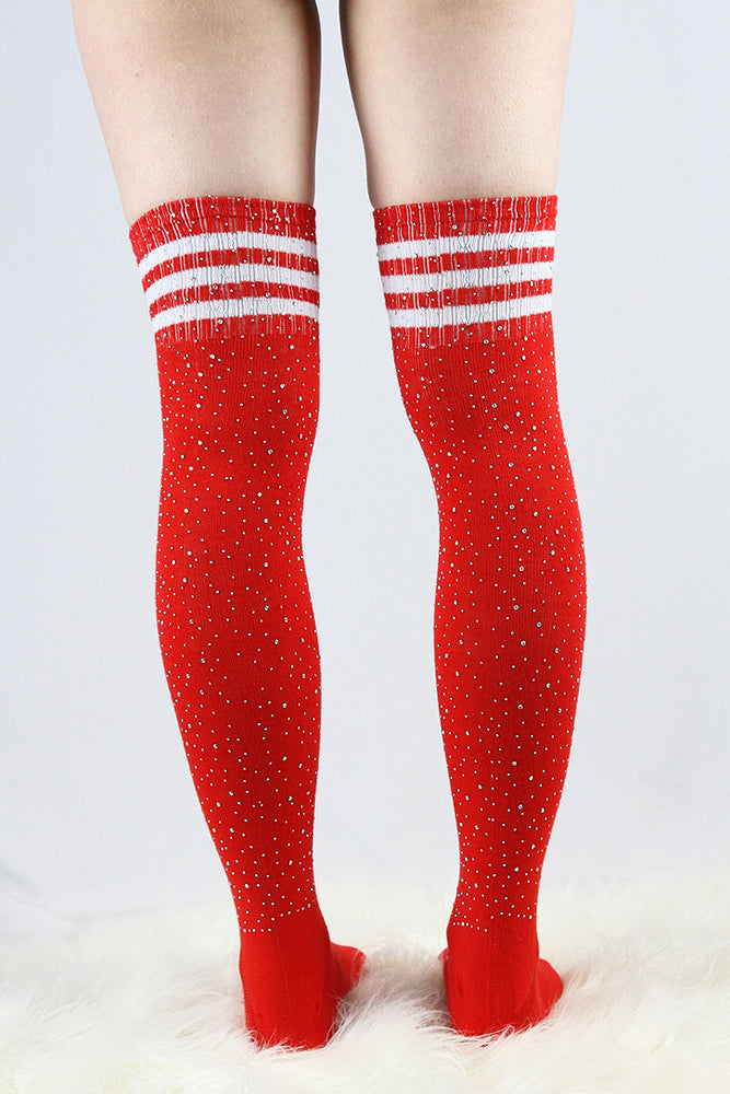 Rhinestone Football Knee High Socks Red/white – Rarr Designs