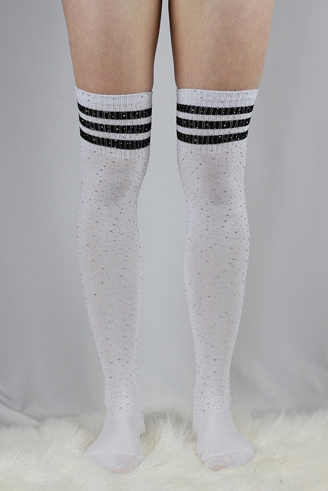 Rhinestone Football Knee High Socks White/Black – Rarr Designs