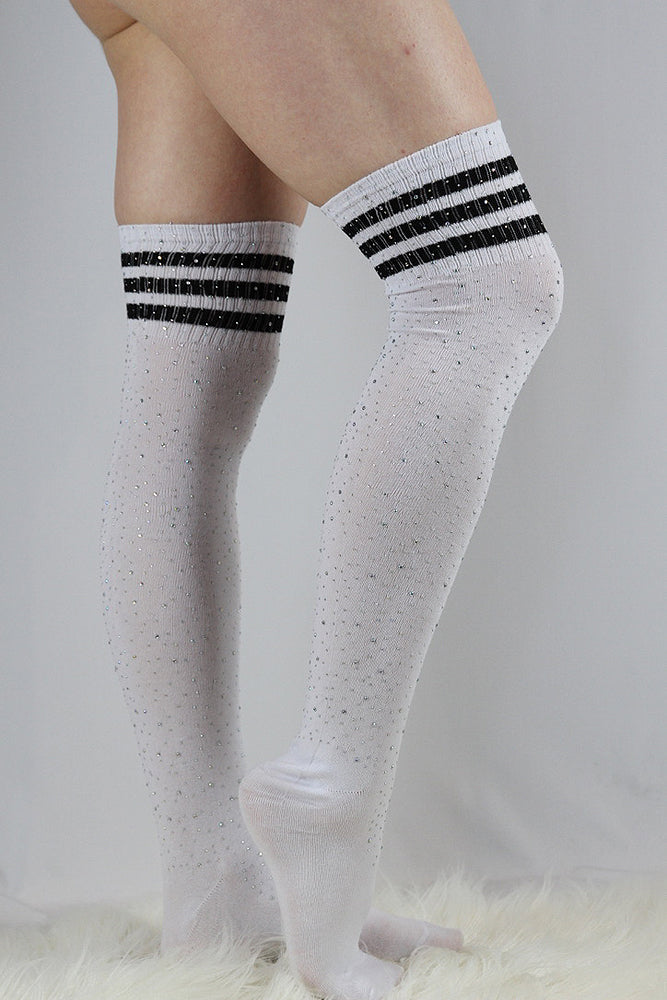 Rhinestone Football Knee High Socks White/Black – Rarr Designs
