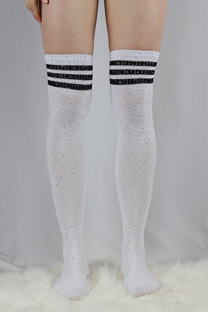 Rhinestone Football Knee High Socks White/Black – Rarr Designs