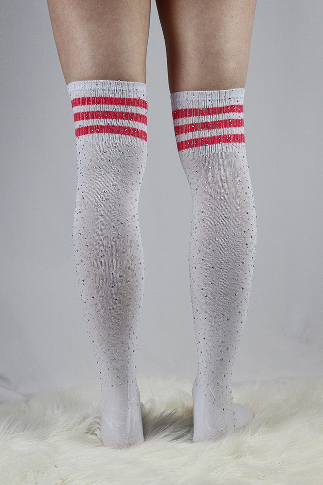 Rhinestone Football Knee High Socks White/Pink – Rarr Designs