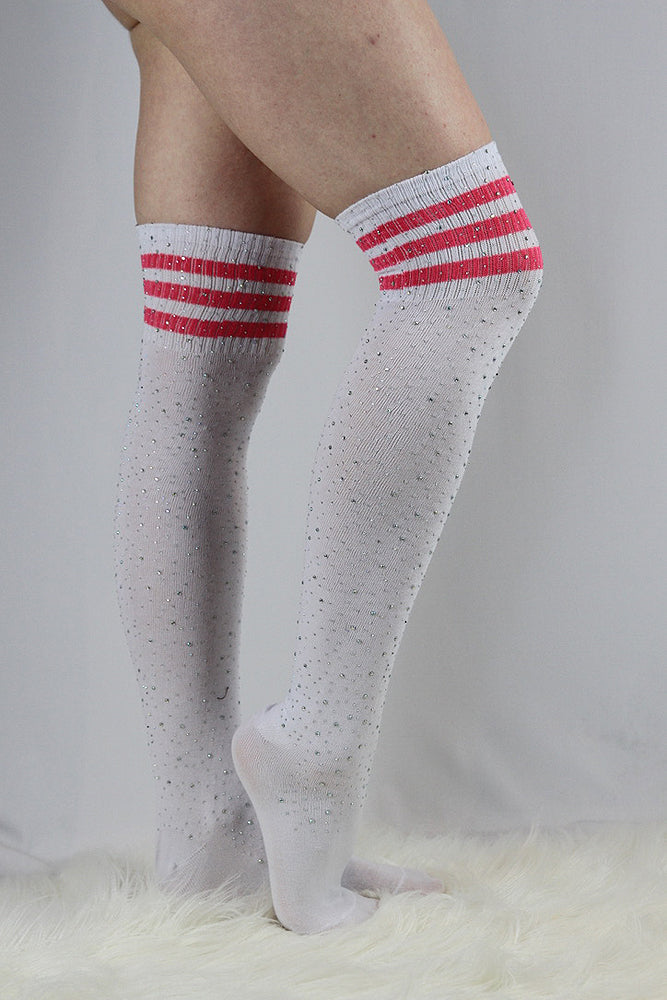 Rhinestone Football Knee High Socks White/Pink – Rarr Designs