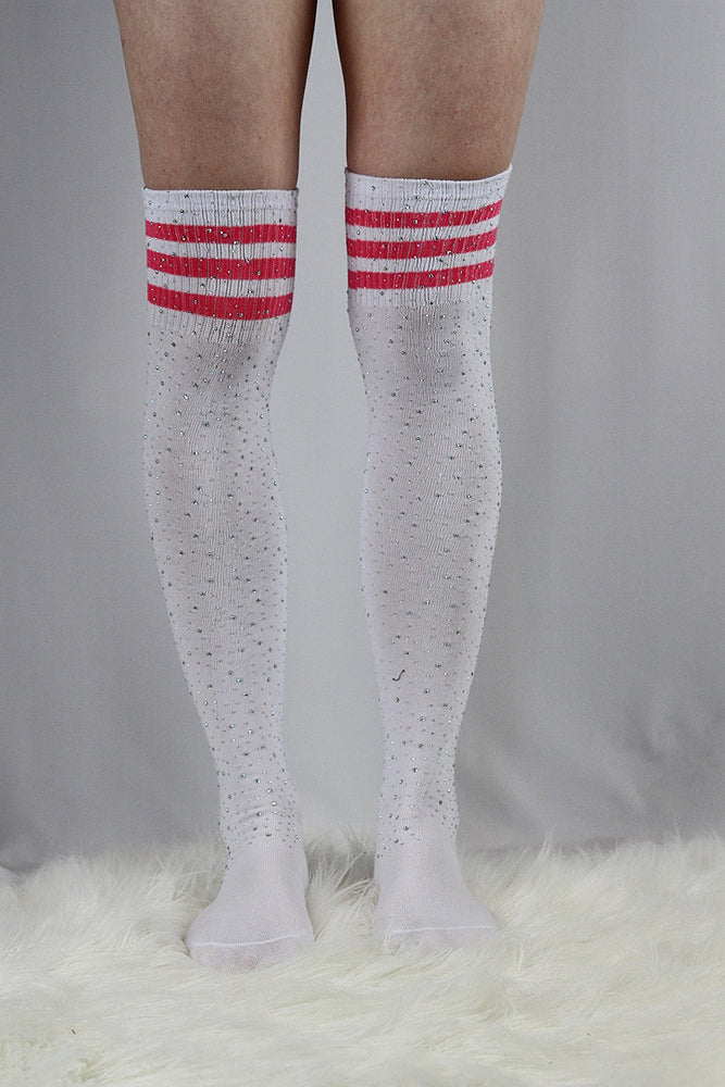 Rhinestone Football Knee High Socks White/Pink – Rarr Designs