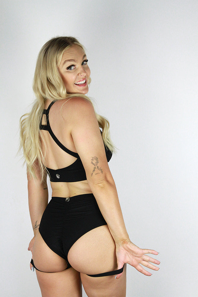 Sasha Mid Waist Garter Short – Black