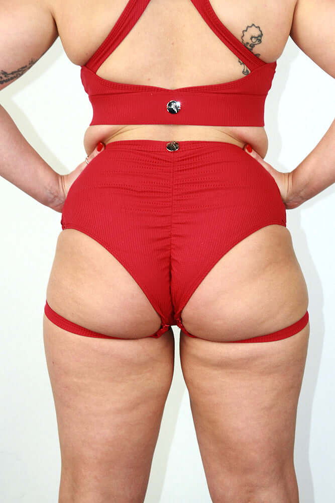 Sasha Mid Waist Garter Short – Sangria Red