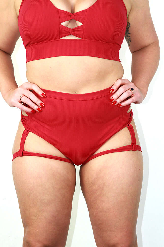 Sasha Mid Waist Garter Short – Sangria Red