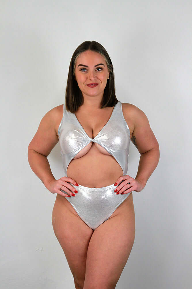 Silver Sparkle Twisty Leotard Bodysuit