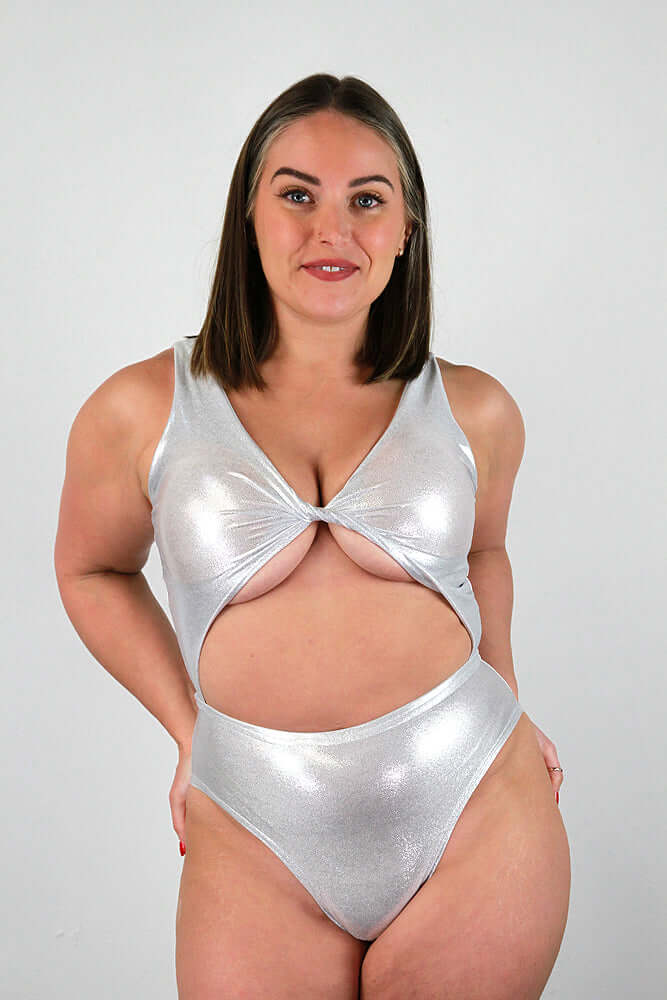 Silver Sparkle Twisty Leotard Bodysuit