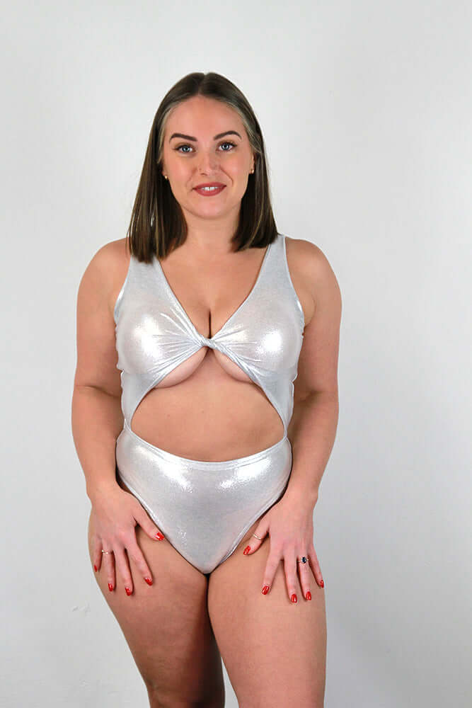 Silver Sparkle Twisty Leotard Bodysuit rarr designs