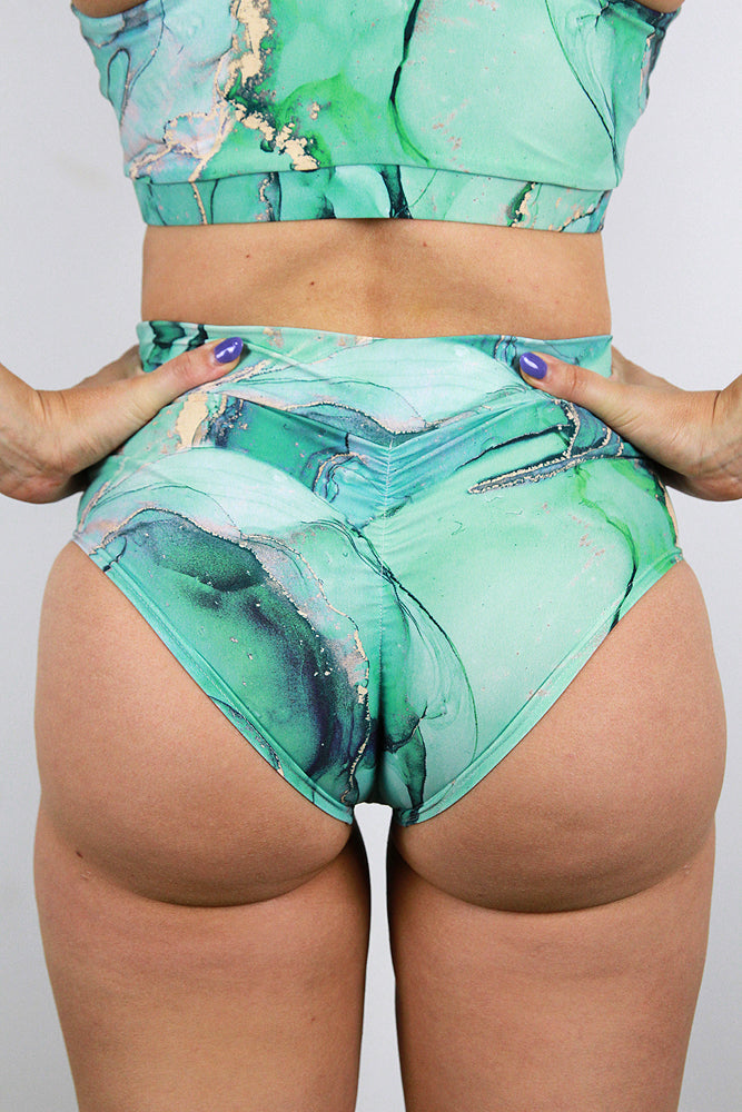 Celestial Mid Waisted BRAZIL Scrunch Bum Shorts – APPLE | Pole Wear – Rarr Designs