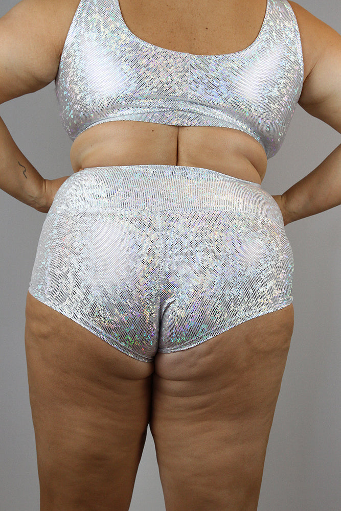 White Sparkle Plus Size High Waisted Shorts – Rarr Designs