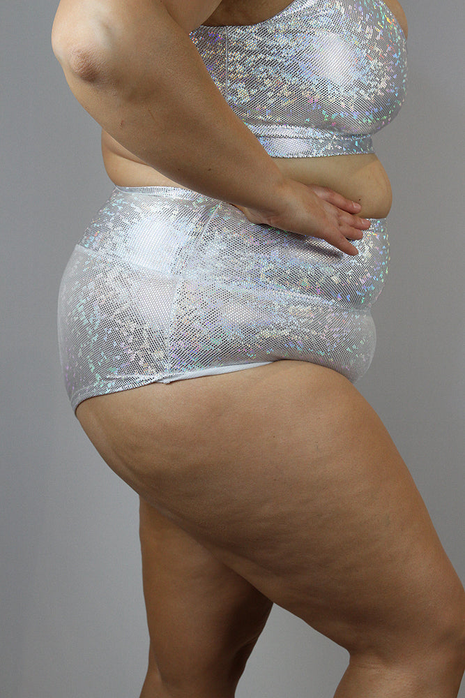 White Sparkle Plus Size High Waisted Shorts – Rarr Designs