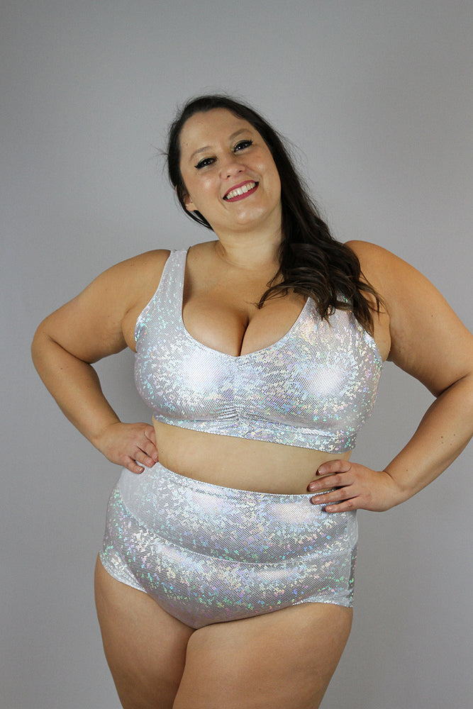 White Sparkle Sweet Scoop Plus Size Sports Bra – Rarr Designs