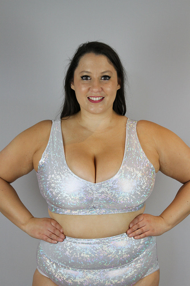 White Sparkle Sweet Scoop Plus Size Sports Bra – Rarr Designs
