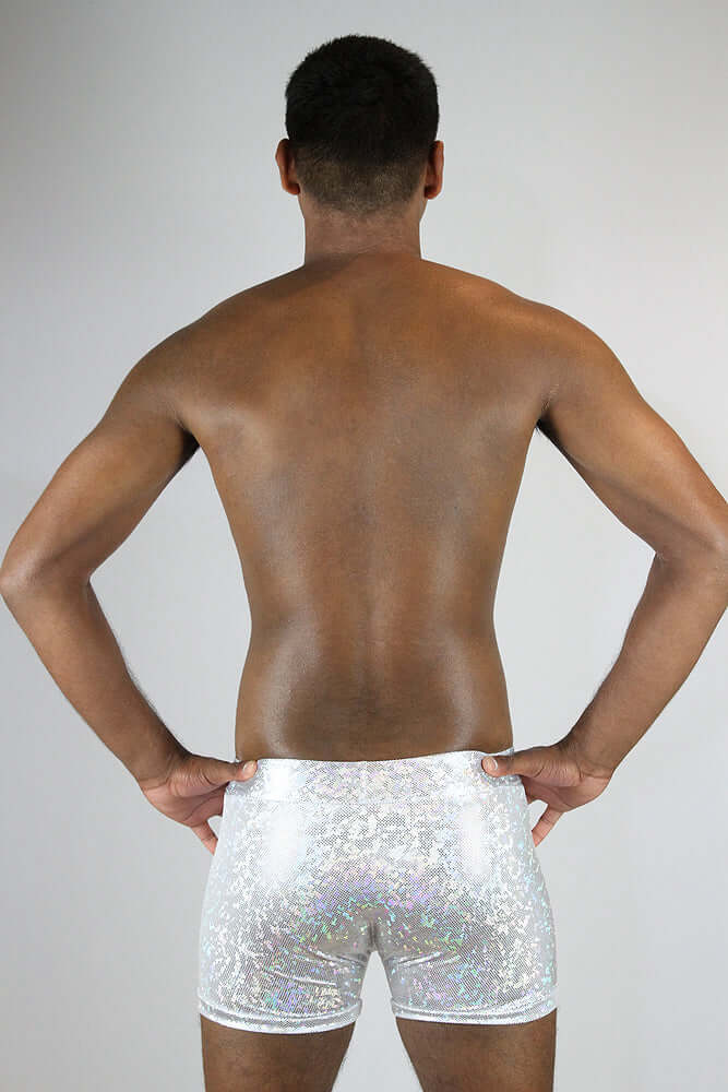 Rarr Designs men's pole trunk in White Sparkle | men's polewear Australia | men's pole dance clothing