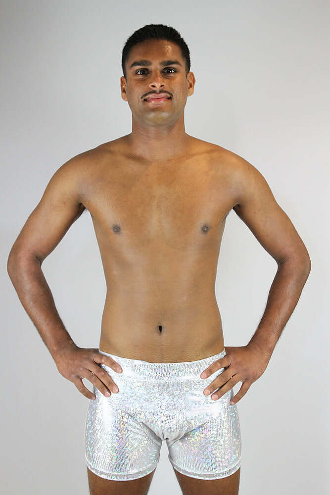 Rarr Designs men's pole trunk in White Sparkle | men's polewear Australia | men's pole dance clothing