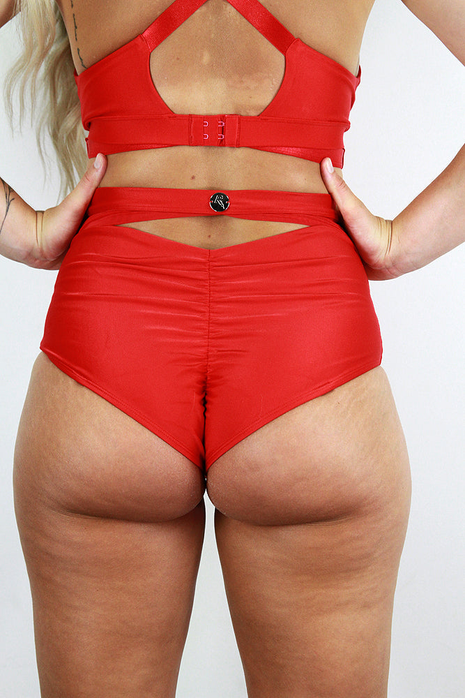 Yasmin High Waist Scrunch Bum Garter Shorts – RED – Rarr Designs