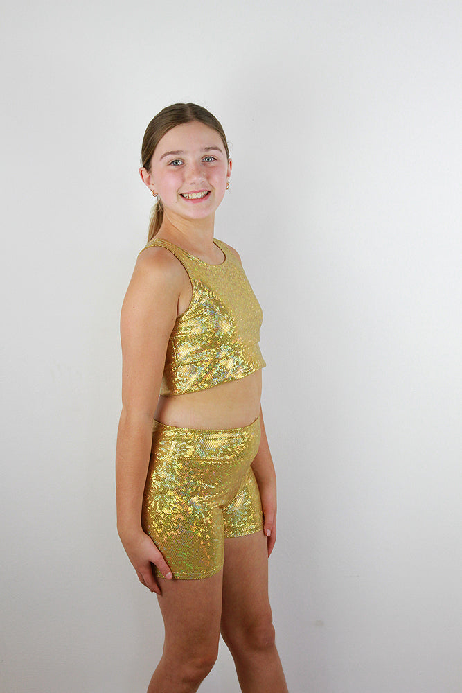 Gold Sparkle Girls Shorts | Dance & Gymnastics Activewear Rarr Designs
