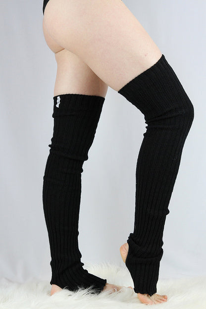 Extra long Stirr-up Knit Legwarmers Black