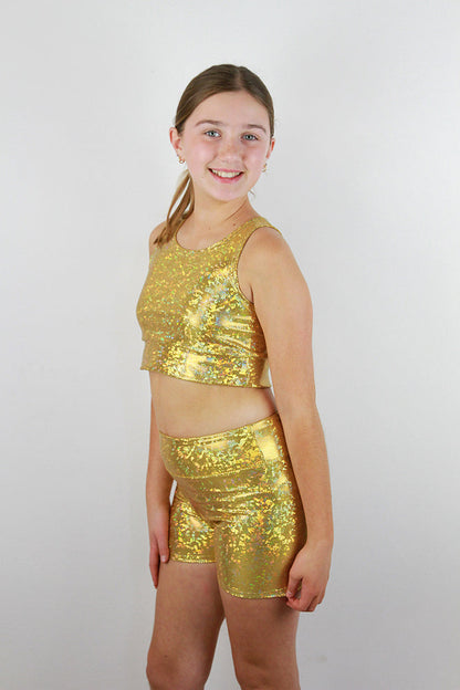 Gold Sparkle Girls Shorts | Dance & Gymnastics Activewear Rarr Designs