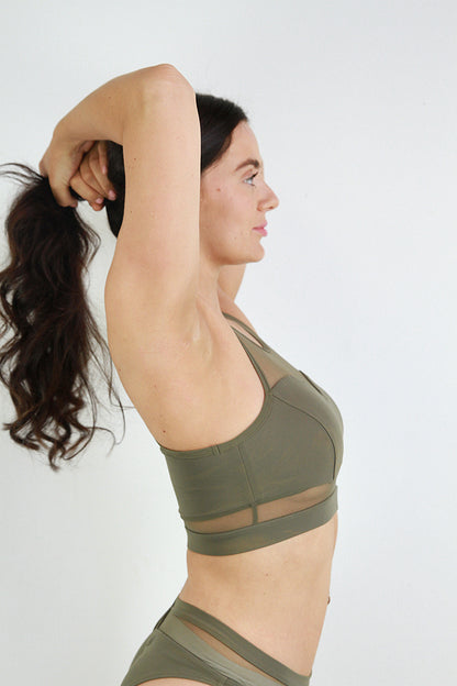 Carmen Mesh Sports Bra – Army Green