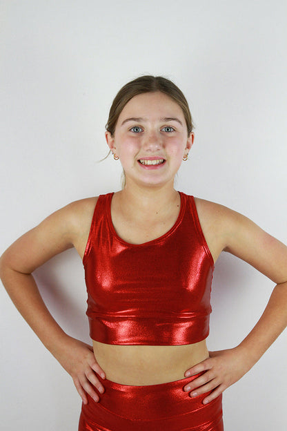 Red Sparkle Girls Crop Top | Dance & Gymnastics Activewear Rarr Designs