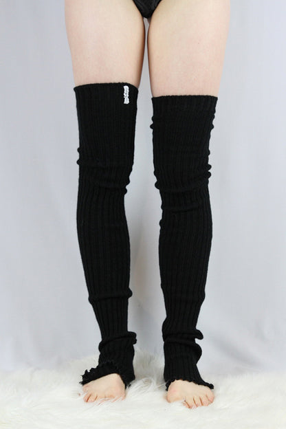 Extra long Stirr-up Knit Legwarmers Black