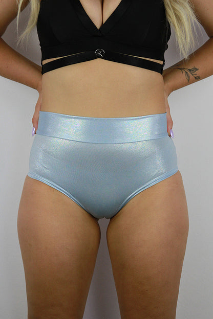 Baby Blue Sparkle Mid Waisted BRAZIL Scrunch Bum Short