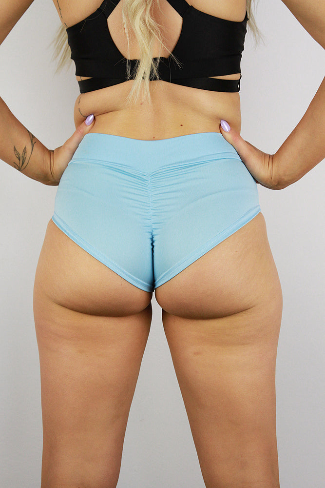 Sky Blue Mid Waisted BRAZIL Scrunch Bum Short