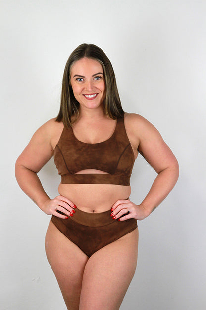 Brown Marble Mid Waisted BRAZIL Scrunch Bum Shorts | Pole Wear
