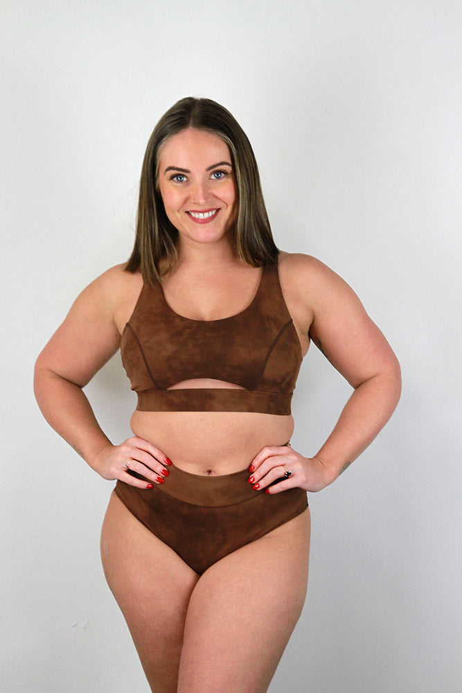 Brown Marble Mid Waisted BRAZIL Scrunch Bum Shorts | Pole Wear