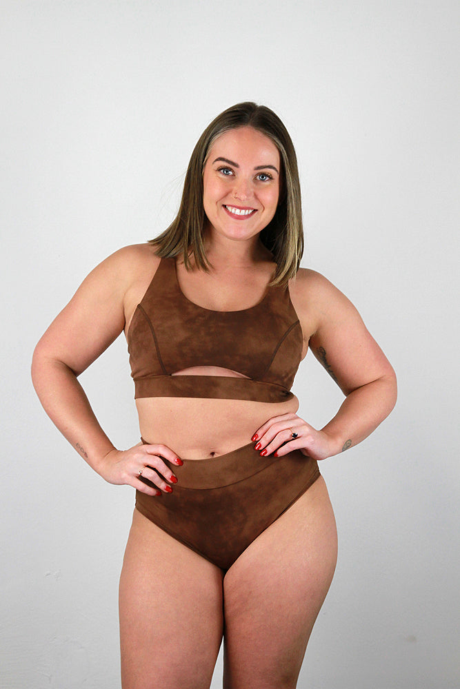 Brown Marble Mid Waisted BRAZIL Scrunch Bum Shorts | Pole Wear