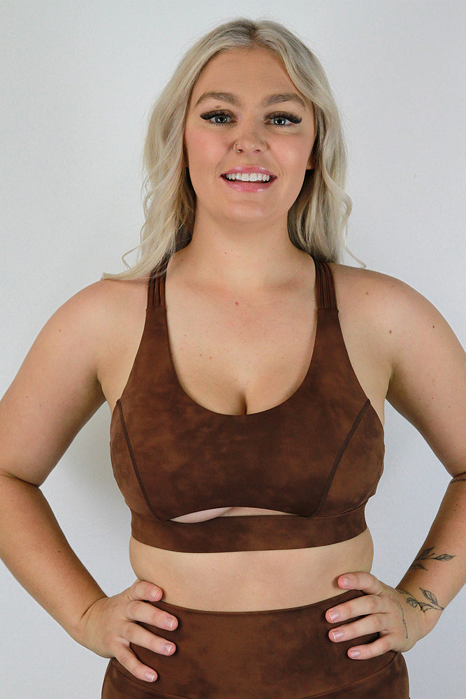 Rarr designs Brown Marble Trinity Strappy Sports Bra