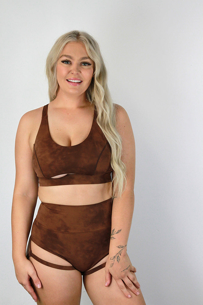 Rarr designs Brown Marble Trinity Strappy Sports Bra