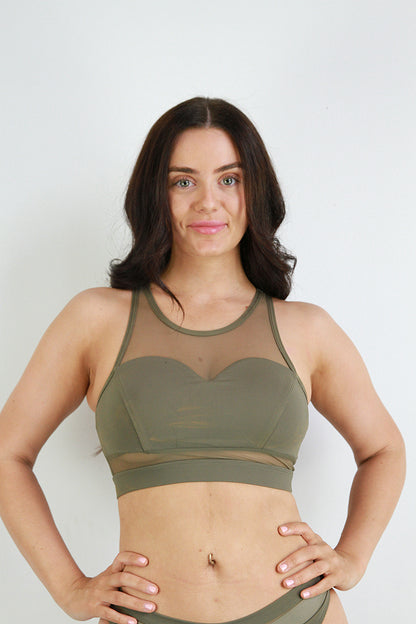 Carmen Mesh Sports Bra – Army Green