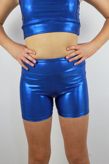 Blue Sparkle Girls Shorts | Dance & Gymnastics Activewear Rarr Designs